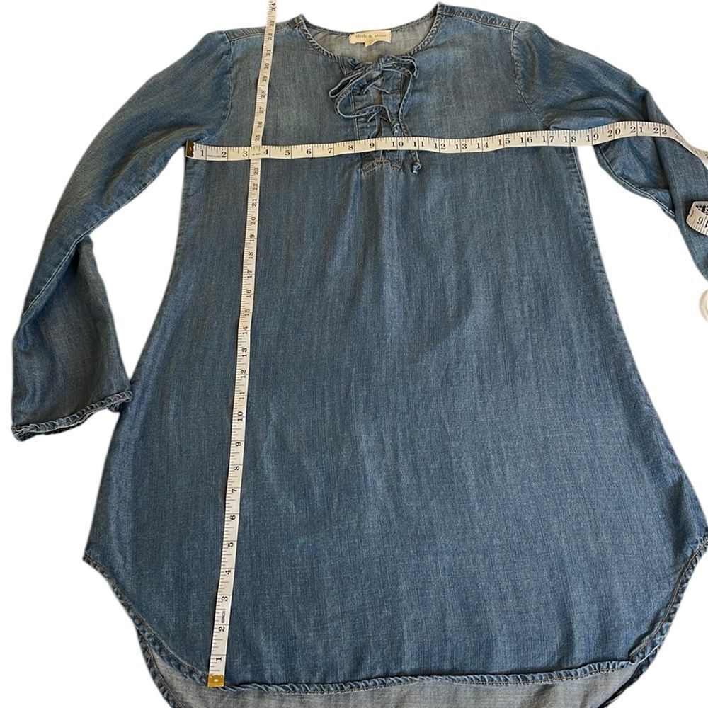 Cloth & Stone by Anthropologie Blue Lace Up Chambray Shift Dress - Picture 3 of 6